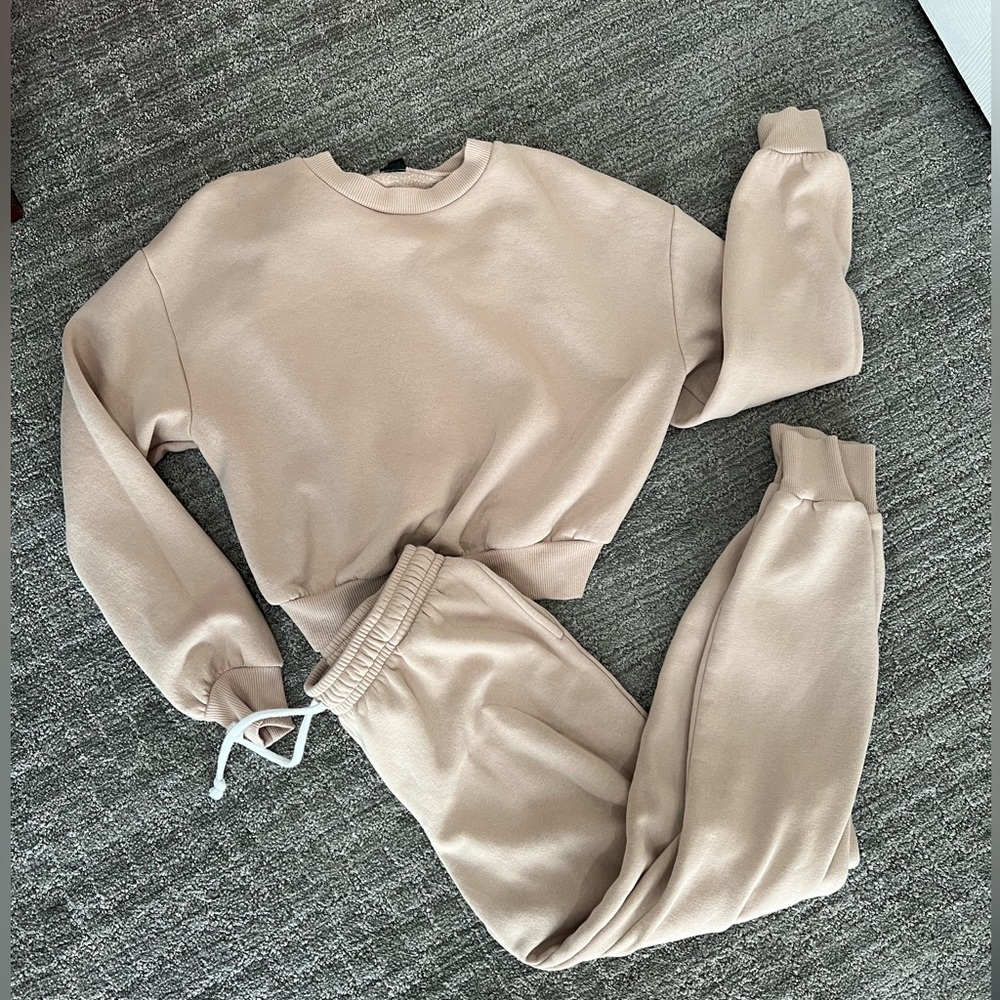 Sand sweat suit- the crewneck is cropped and the sweats are high waisted